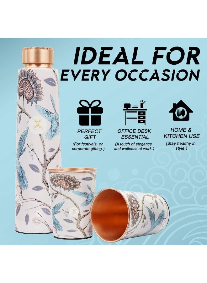 MERCAPE® Pure Copper Water Bottle & Glass Set –  Ayurvedic Health Drinking Bottle, Leak Proof Premium Printed Design Copper Drinkware Gift Set for Men & Women – 900ml + 2x 300ml - Image 5
